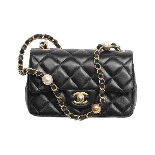 CHANEL Lambskin Portable Crossbody Bag Shoulder Bag Mini Women's Black