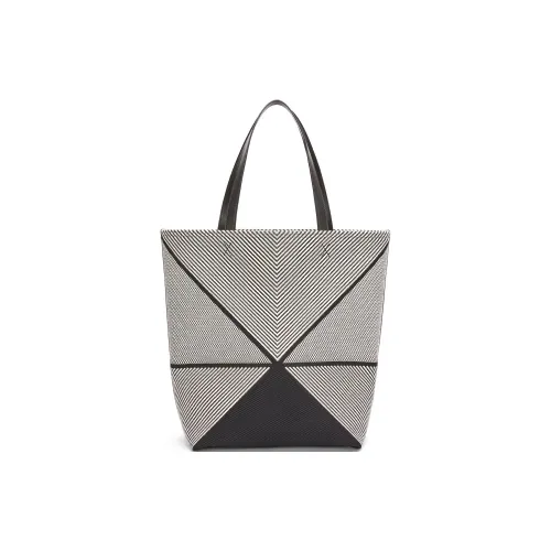 LOEWE Хлопок Жаккард с Коровьей Кожей Одно Плечо Сумка Экстра-Большая Женская Натуральная и Черная