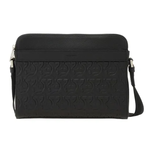 Ferragamo Hammered Текстура Телячья кожа Сумка через плечо Сумка на плечо Мужская Черная