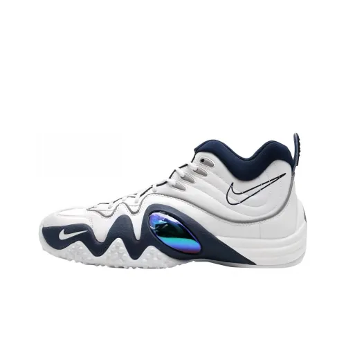 Nike Air Zoom Flight 5 Амортизация Износостойкий MID Топ Винтажные баскетбольные кроссовки Мужские Сине-белые