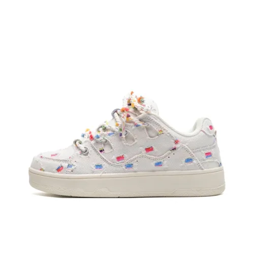 LIANGHUO Slip-resistant Abrasion-resistant Low-top Skateboard Shoes Women's Beige Rainbow LIANGHUO Противоскользящие Износостойкие Низкие Кеды для скейтбординга Женские Бежевый Радужный