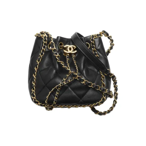 CHANEL Lambskin Bucket Bag Shoulder Bag Small Women's Black