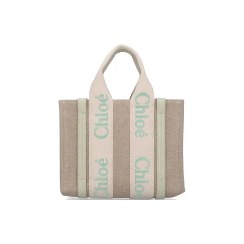 Chloe Древесная Телячья Кожа с Льняной Тканью Тоут Сумка Сумка для покупок Сумка Маленькая Женская Конфетно-Зеленый и Коричневый