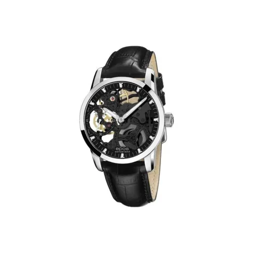 EPOS Механизм с ручным заводом Мужские часы Часы 42 мм Черепный циферблат Корпус из нержавеющей стали Кожаный ремешок