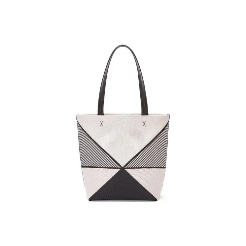 LOEWE Холст Жаккард с коровьей кожей Тоут Сумка Сумка для покупок Сумка через плечо Сумка среднего размера Женская Натуральный и Черный