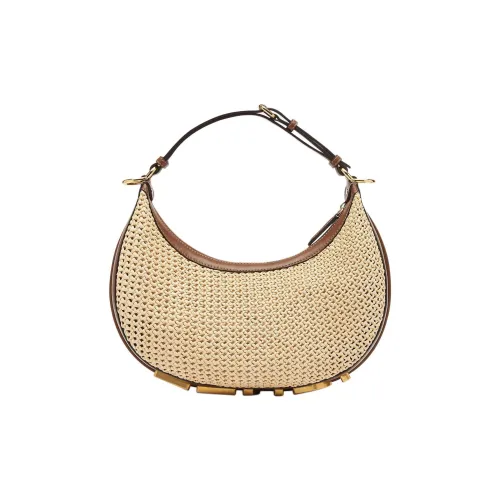 FENDI Fendigraphy Raffia Телячья кожа Полумесяц Сумка Сумка Маленькая Женская Коричневая