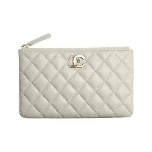 CHANEL Тисненая Телячья Кожа Клатч Маленький Женский Светло-Серый