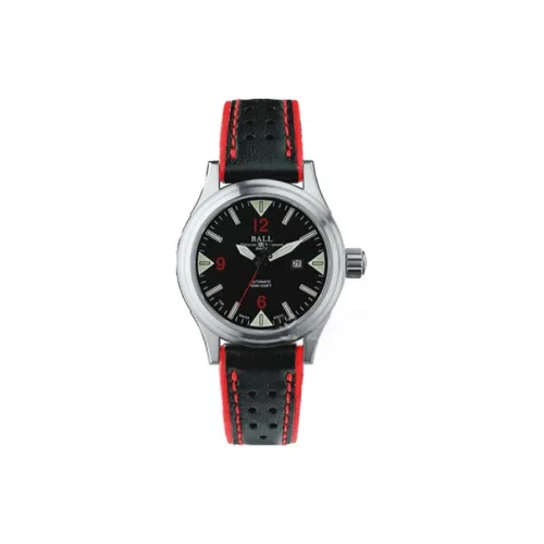 Шар Автоматический Механический Механизм Женские Часы 32 мм Черный Циферблат Нержавеющая Сталь Корпус Кожаный Ремешок