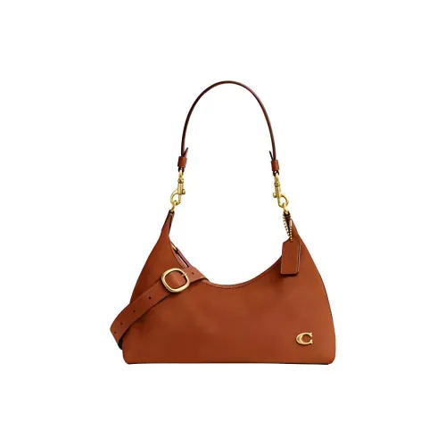 COACH Juliet Замша Плечевая Сумка Женская Латунь Полированная Янтарная