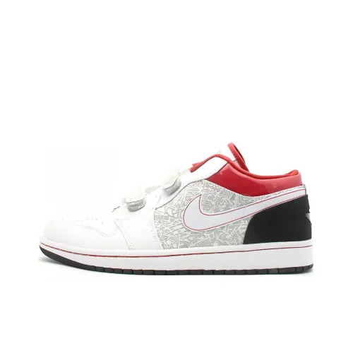 Jordan Air Jordan 1 Ретро Low Velcro Амортизация Износостойкий Низкий Топ Винтажные баскетбольные кроссовки Мужской Белый и красный