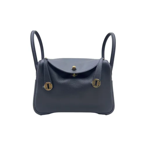 HERMES Lindy Кожа Evercolor Через плечо Одно плечо Сумка Женские 3Y Caban Черный Твид Темно-синий Синий