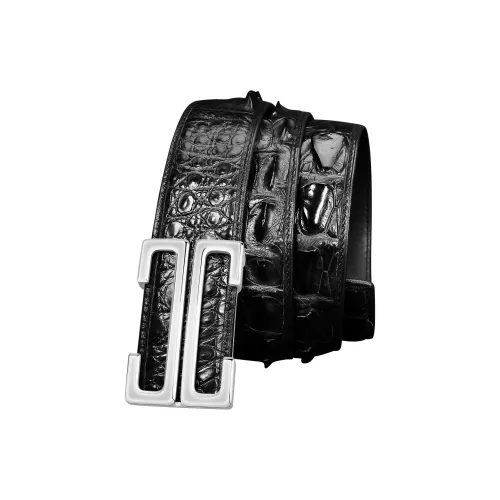 Jaylen Oos Smooth Clasp Crocodile Bone Leather Нержавеющая сталь Кожаные ремни Мужской Черный 3,8 см