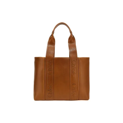 Chloe Woody Телячья кожа Тоут Сумка Сумка для покупок Сумка среднего размера Женская Коричневая