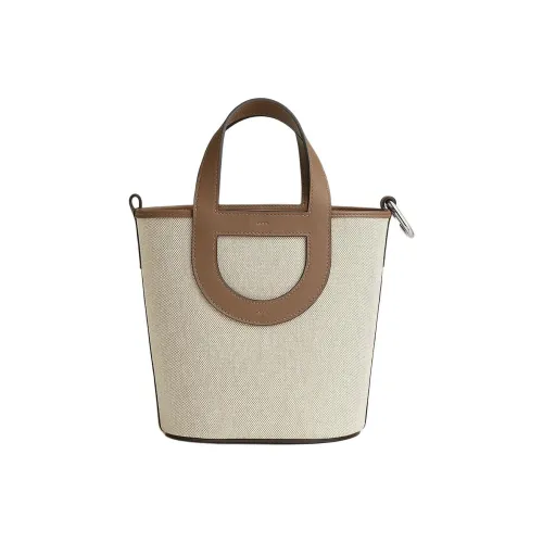 HERMES In The Loop Холст Swift Телячья кожа Корзинка-сумка Свиной нос Сумка-ведро Сумка Женская Коричневый Бежевый