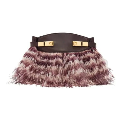 Ferragamo Gancini Телячья кожа с страусьим пером Сумка через плечо Маленькая Женская Cheek Красный и Черный