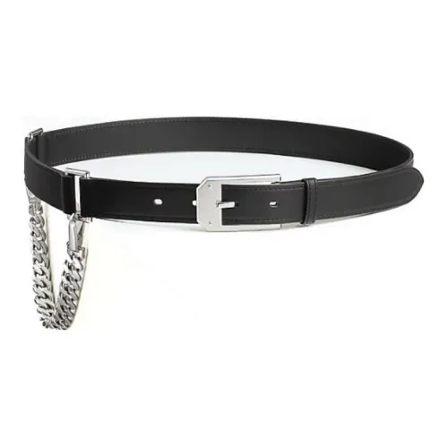 HERMES Оснащен цепью металл булавка телячья кожа кожаные ремни унисекс черный ширина 2,6 см