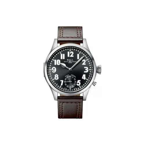 Шар Автоматический Механический Механизм Женские Часы 46 мм Черный Циферблат Нержавеющая Сталь Корпус Коровья Кожа Ремешок