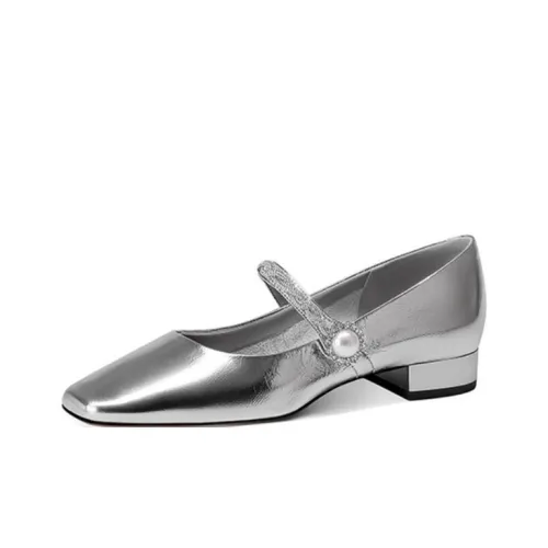 JESSICA SOPHIA Туфли Мэри Джейн с грубым каблуком 2 см женские серебряные