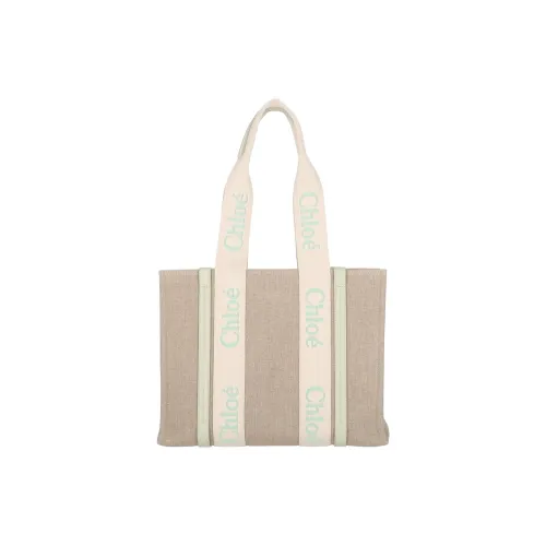 Chloe Льняная ткань с коровья кожа Тоут Сумка Сумка для покупок Сумка среднего размера Женская Бежевая