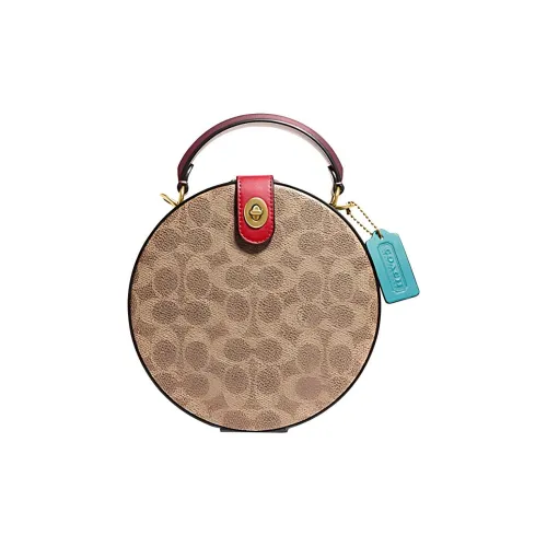 COACH Круглая сумка из дубленой кожи женская коричневая