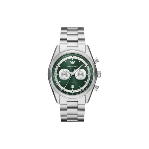 EMPORIO ARMANI Мужские часы Кварцевый механизм Ремешок из нержавеющей стали 42 мм Зеленый циферблат