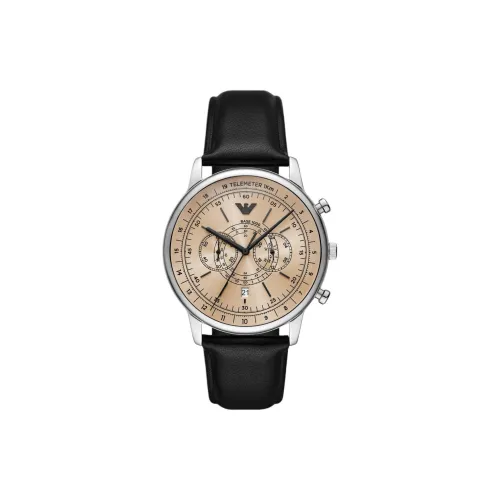 EMPORIO ARMANI Наручные часы Кварцевый механизм Кожаный ремешок 42 мм Желтый циферблат Часы Мужские