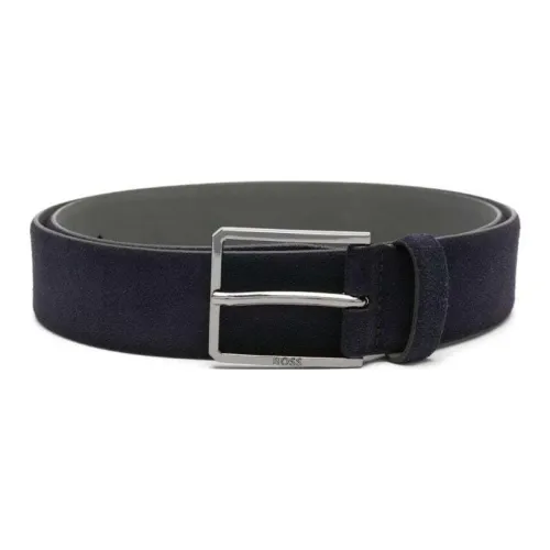 BOSS Логотип Sign Замша Телячья кожа Кожаные ремни Мужской Синий Ширина 3,5CM