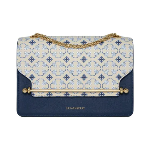 Strathberry Телячья кожа Сумка через плечо Женская Бежевая и Темно-синяя