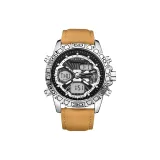 Серебряный корпус с черным циферблатом, коричневый ремень