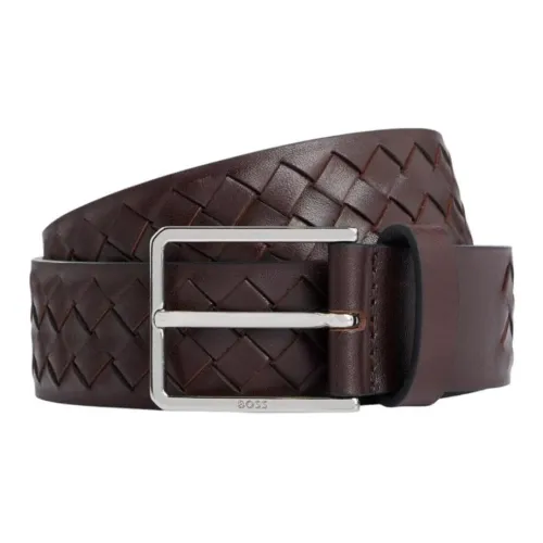 Hugo Boss Ткани вязаные Дизайн Коровья кожа Ремни Мужской Темно-кофейный Ширина 3,5CM