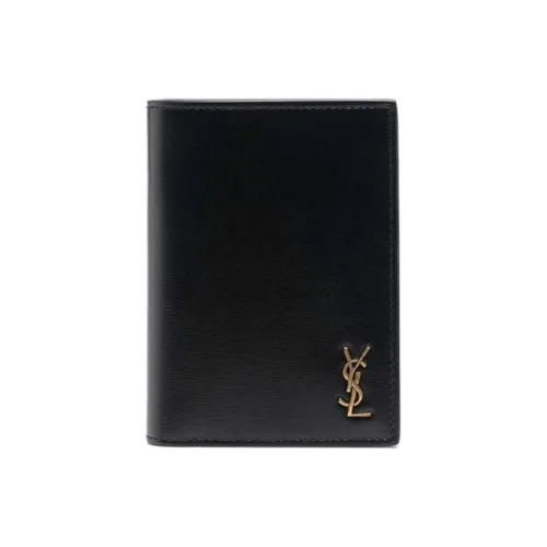 SAINT LAURENT Телячья кожа Двойной складной держатель для карт Кошелек Мужской Черный