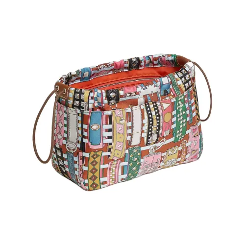 HERMES Шелк с BARENIA Телячья кожа Сумка Вкладыш Сумка Женские Chili Пудра Розовый Многоцветный