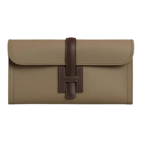 HERMES Jige Elan Swift Кожа Клатч Женские Мокко и Умбра