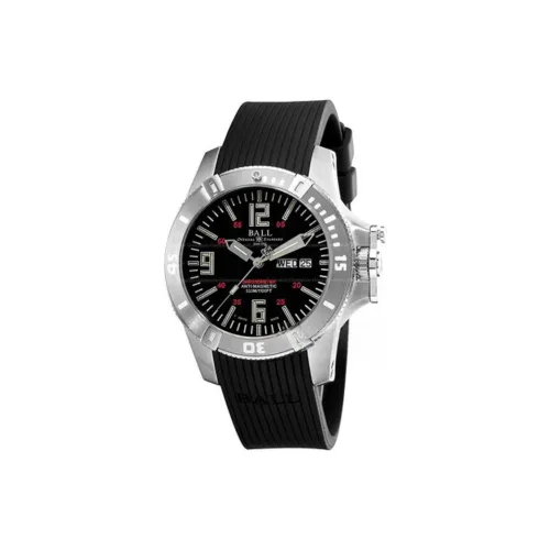 Шар Автоматический Механический Механизм Мужские Часы Часы 41,5 мм Черный Циферблат Корпус из Нержавеющей Стали Резиновый Ремешок