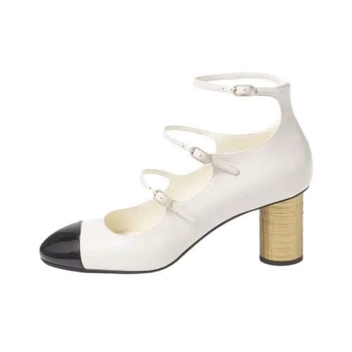 CHANEL 24B Нестандартный каблук Mary Jane обувь 6 см женская бежевый