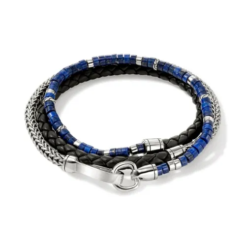 JOHN HARDY Кожа Серебряный Браслеты Мужской Синий