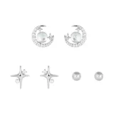 Звезда и Луна Пара Серьги - Серебряный