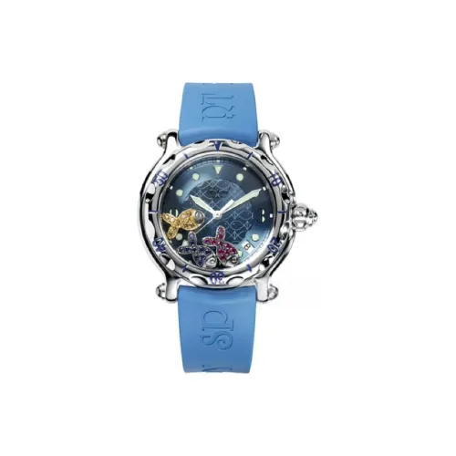 CHOPARD HAPPY DIAMONDS Collection Кварцевый механизм Женские часы 38 мм Синий циферблат Корпус из нержавеющей стали Резиновый ремешок