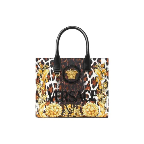 VERSACE Холст Тоут Сумка Сумка для покупок Сумка через плечо Сумка Маленькая Женская Золотая и Коричневая