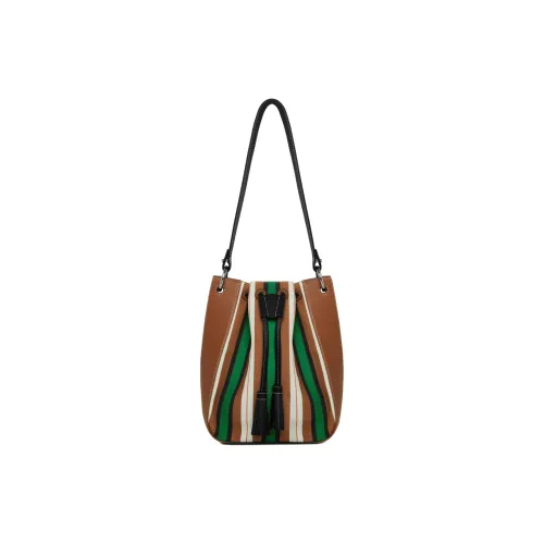 Strathberry Гладкая Телячья Кожа Полосы Холст Сумка Сумка через плечо Женская Каштановый Черный Зеленый