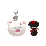 Белый чехол для наушников + розовый мини букет в стиле Chanel