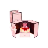 Красный Медвежонок Розовый - Двухстворчатая Подарочная Коробка - LED Свет - Изящная Сумка