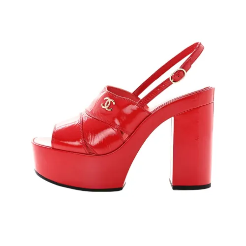 CHANEL One Ремень Сандалии 10,5 см Женские Красные