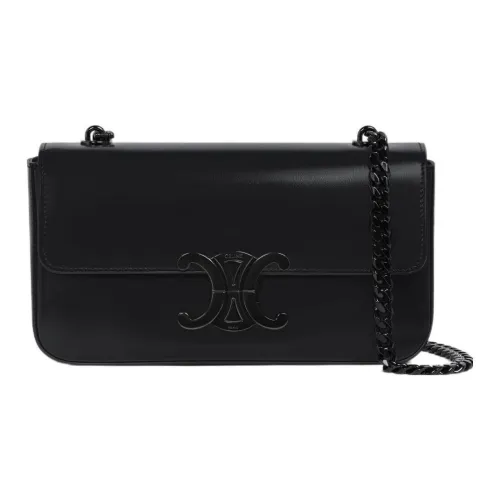 CELINE Claude Блестящая сумка через плечо из коровьей кожи маленькая женская черная