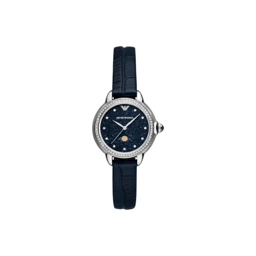 EMPORIO ARMANI Gypsophila Collection Женские часы Кварцевый механизм Кожаный ремешок 32 мм Синий циферблат