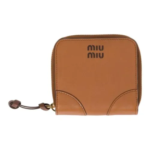MIU MIU Кожа Кошелек Маленький Женский Коричневый Древесный Коричневый