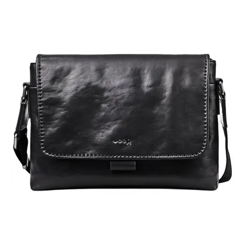 JEEP Сумка через плечо из крупнозернистой текстуры коровьей кожи среднего размера мужская черная