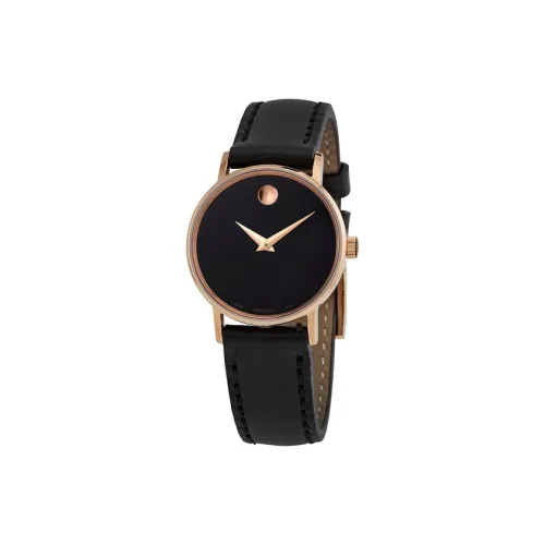 MOVADO Classic Museum Collection Кварцевый механизм Женские часы 28 мм Черный циферблат Корпус из нержавеющей стали Ремешок из коровьей кожи