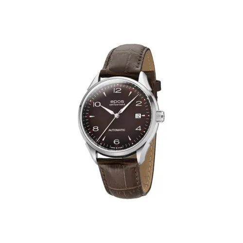 EPOS Автоматический Механический Часы Мужские 40 мм Коричневый Циферблат Часы Корпус из Нержавеющей Стали Кожаный Ремешок