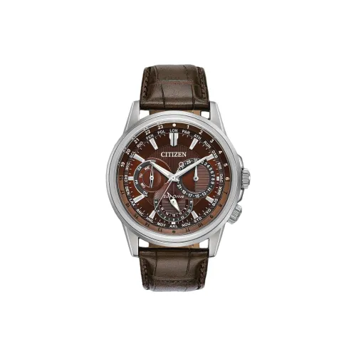 CITIZEN Calendrier Collection Светильник Кварцевый механизм Кожаный ремешок Часы Мужские Кофейная Циферблат часов